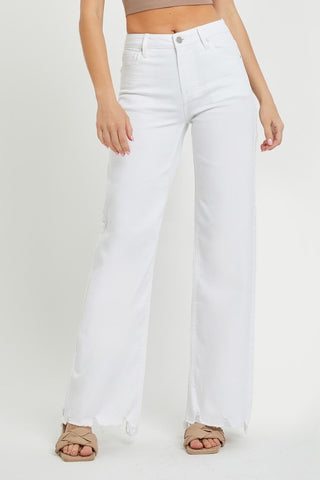 WHITE HIGH RISE WIDE JEANS