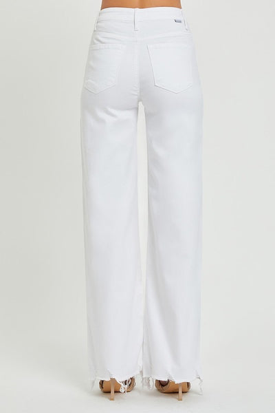 WHITE HIGH RISE WIDE JEANS