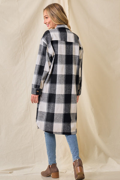 Black Brushed Flannel Plaid Button Shacket