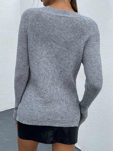 Bead Trim Rib-Knit Sweater