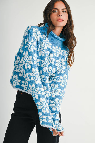 Floral Fair Isle Mock Neck Sweater
