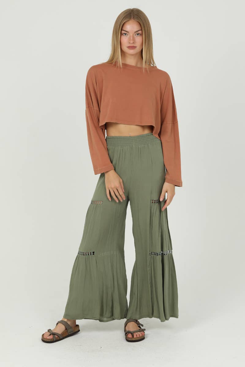 ASIS WIDE LEG PANTS WITH LACE INSERTS