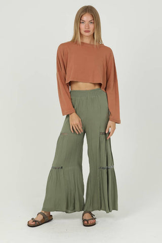 ASIS WIDE LEG PANTS WITH LACE INSERTS