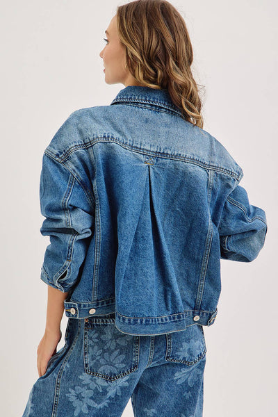 Floral Print Denim Barrel Jeans