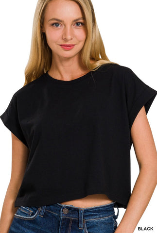 COTTON FOLDED SLEEVE TOP