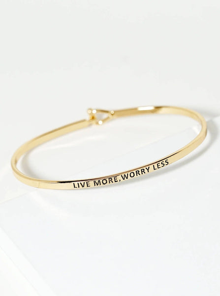 Live More Worry Less Engraved Inspirational Bangle Bracelet