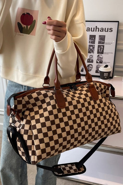 Checkered Canvas Weekender Duffle Bag