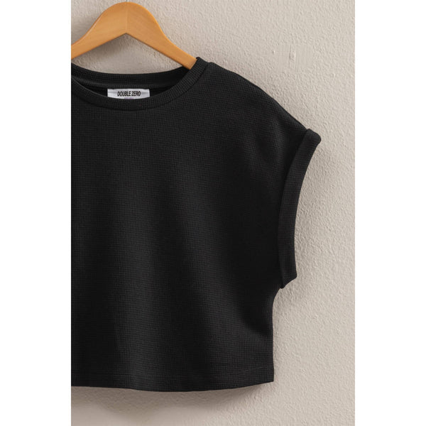 Waffled Knit Short Sleeve Crop Top