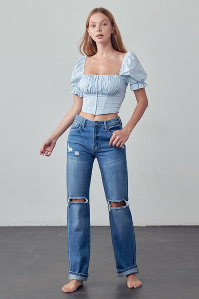 HIGH RISE STRAIGHT ANKLE JEANS