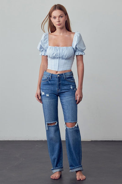 HIGH RISE STRAIGHT ANKLE JEANS