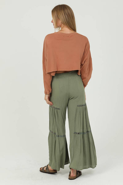 ASIS WIDE LEG PANTS WITH LACE INSERTS
