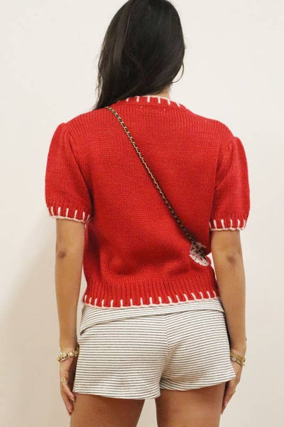 Anchor Embroidered Contrast Trim Knit Cardigan
