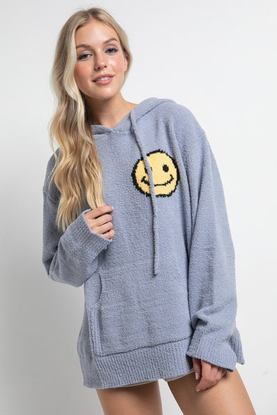 Fuzzy Cozy Hooded Smiley Sweater