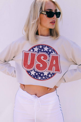 USA GRAPHIC CROP SWEATSHIRT