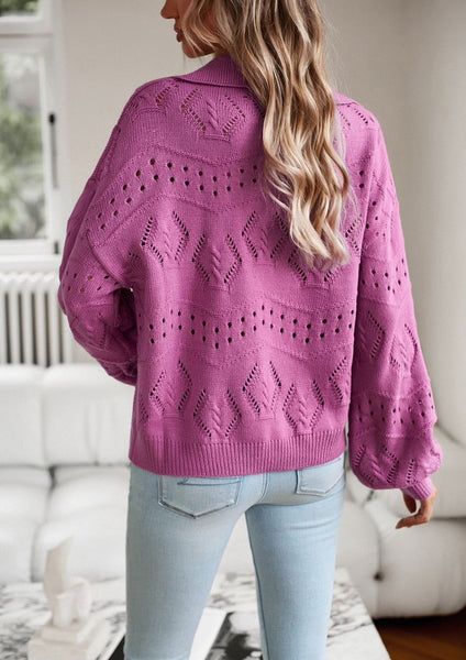 Knit long sleeve polo sweater