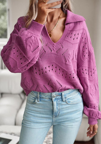 Knit long sleeve polo sweater