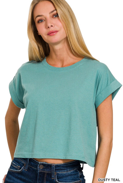COTTON FOLDED SLEEVE TOP