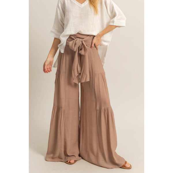 Front Tie Waist Tiered Palazzo Pants