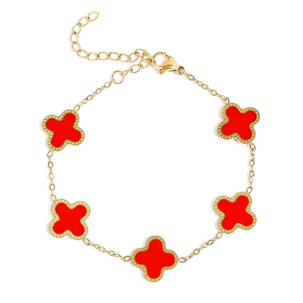18K Gold PVD Stainless Steel Lucky Clover Charm Bracelet