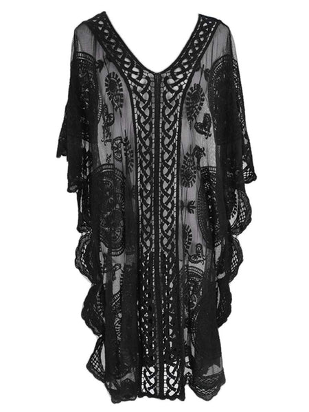 Lace V-Neck Half Sleeve Cover-Up