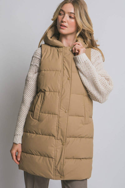 Hooded Long Quilted Puffer Vest