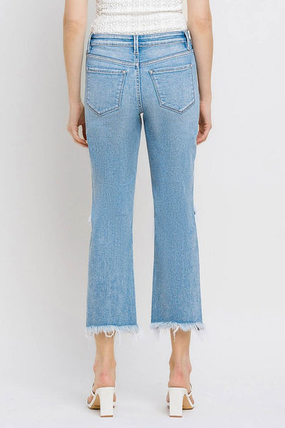 High Rise Frayed Hem Crop Straight Jeans