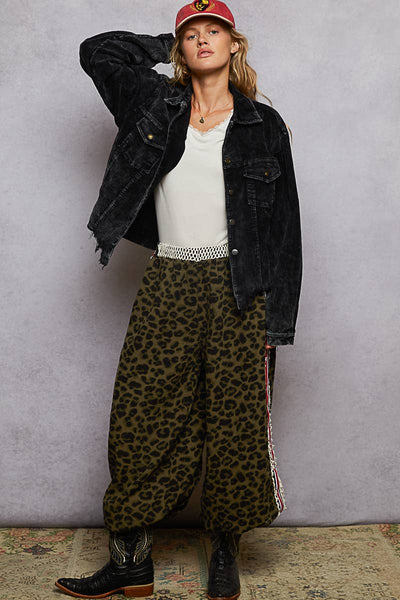 Pocket front button down distressed hem corduroy jacket