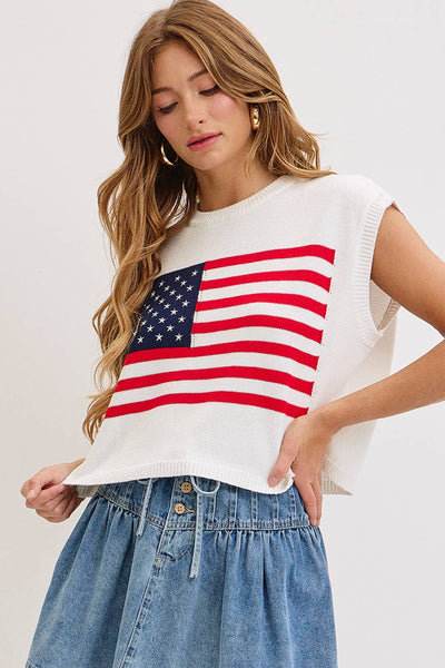 STAR AND STRIPES  AMERICAN  FLAG KNIT TOP