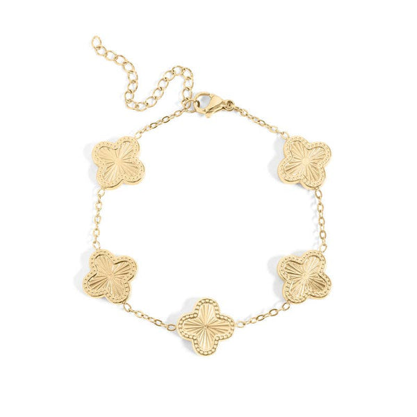 18K Gold PVD Stainless Steel Lucky Clover Charm Bracelet