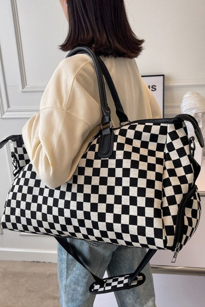Checkered Canvas Weekender Duffle Bag