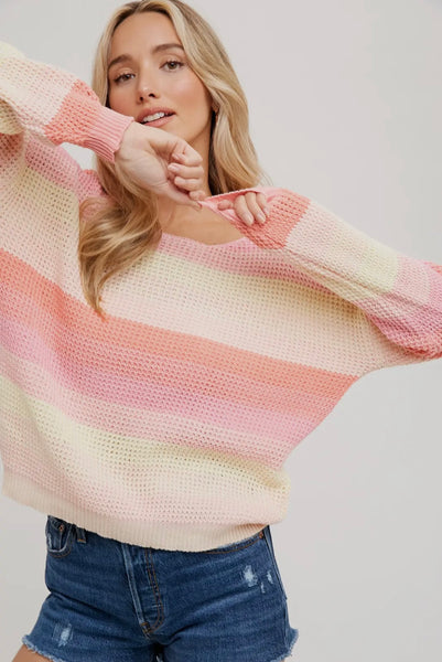 Color Block Pastel Knit Sweater Pullover