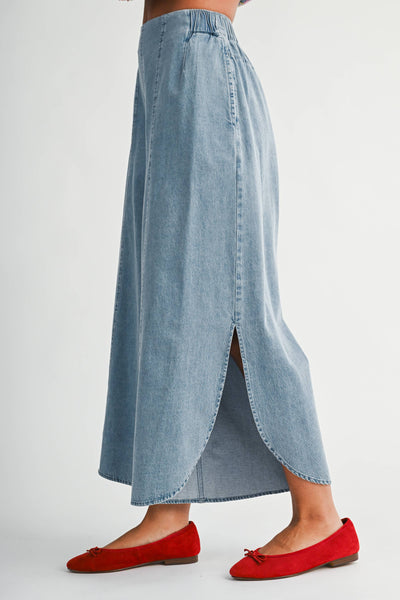 Denim Wash Wide Leg Midi Pants