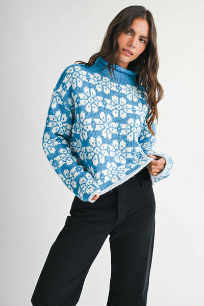 Floral Fair Isle Mock Neck Sweater