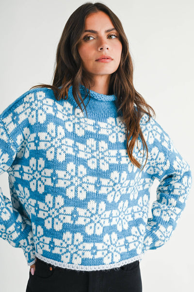 Floral Fair Isle Mock Neck Sweater