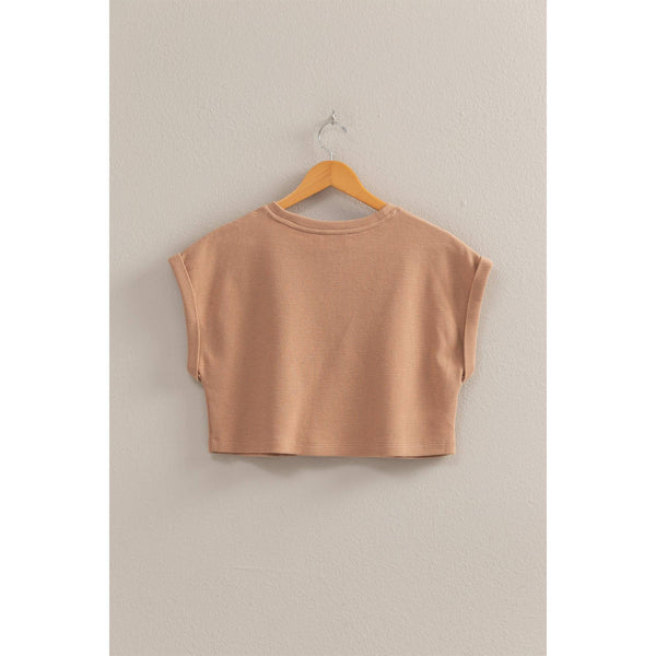 Waffled Knit Short Sleeve Crop Top