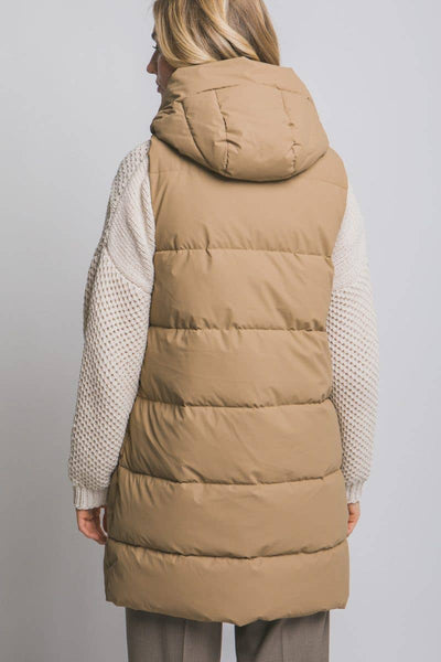Hooded Long Quilted Puffer Vest