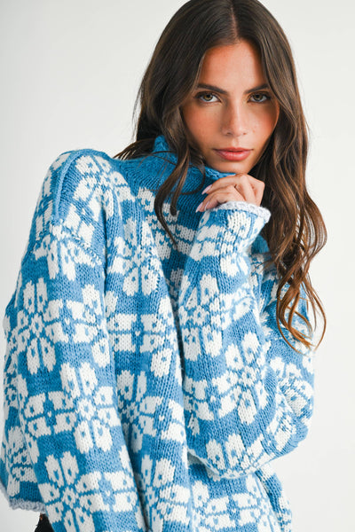 Floral Fair Isle Mock Neck Sweater
