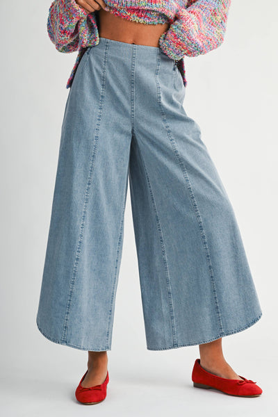 Denim Wash Wide Leg Midi Pants