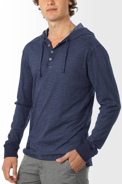 Mens Garment Dyed Casual Long Sleeve Hoodie Henley