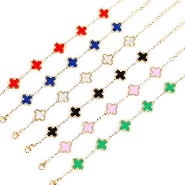 18K Gold PVD Stainless Steel Lucky Clover Charm Bracelet