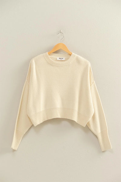 Ribbed Knit Oversized Cropped Sweater