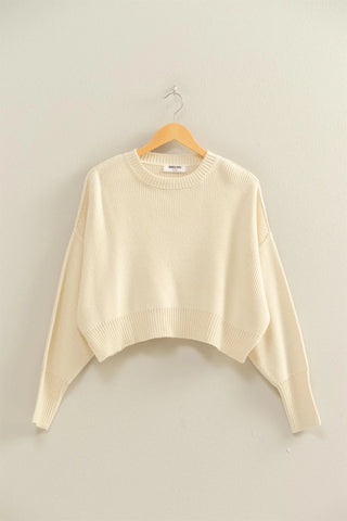 Ribbed Knit Oversized Cropped Sweater