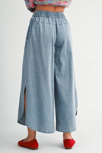 Denim Wash Wide Leg Midi Pants