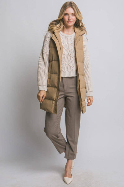 Hooded Long Quilted Puffer Vest