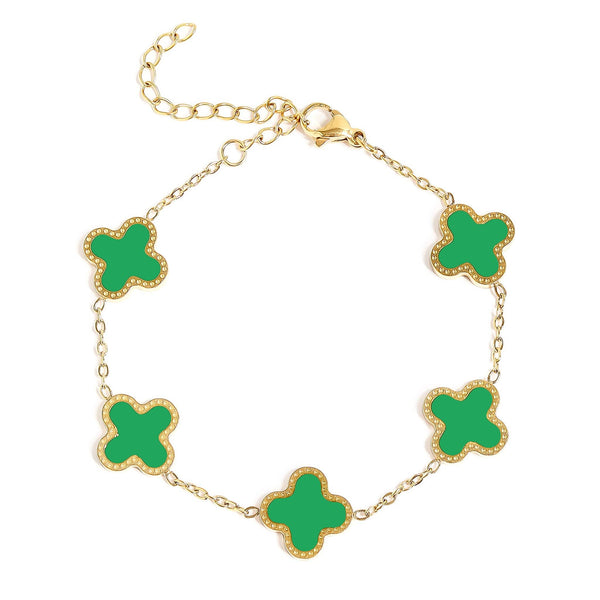 18K Gold PVD Stainless Steel Lucky Clover Charm Bracelet