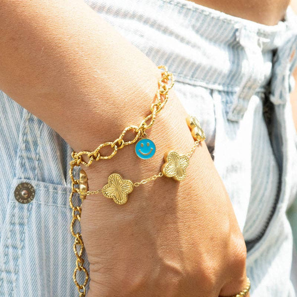 18K Gold PVD Stainless Steel Lucky Clover Charm Bracelet