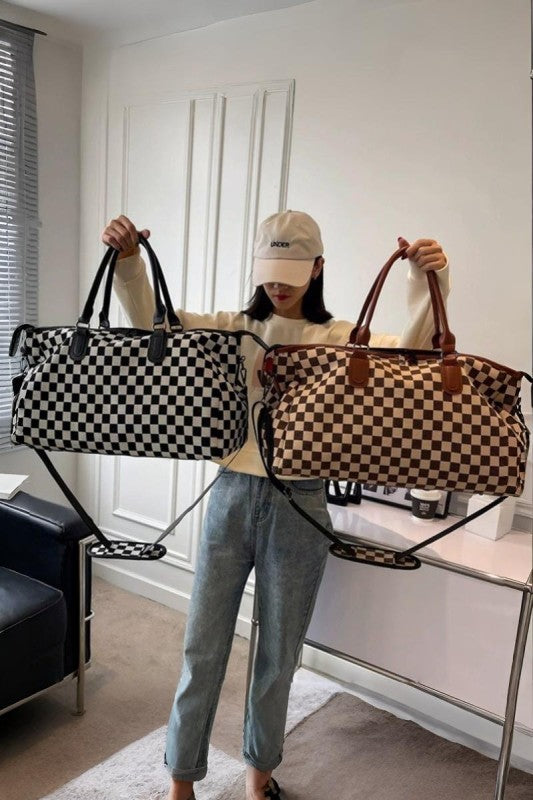 Checkered Canvas Weekender Duffle Bag