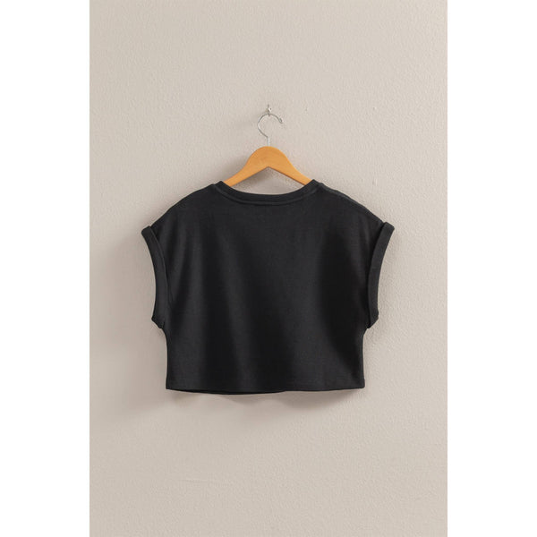 Waffled Knit Short Sleeve Crop Top