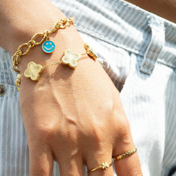 18K Gold PVD Stainless Steel Lucky Clover Charm Bracelet