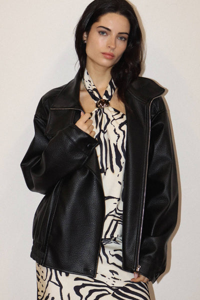 Faux Leather Bomber Jacket